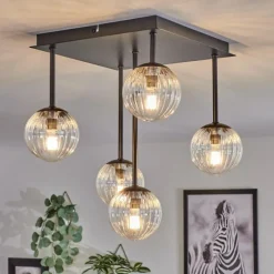 hofstein Plafonnier - Verre Chehalis Clair, 5 lumières