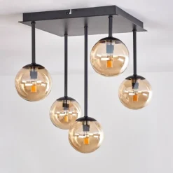 hofstein Plafonnier - Verre Chehalis Ambre, 5 lumières