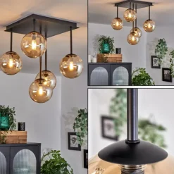 hofstein Plafonnier - Verre Chehalis Ambre, 5 lumières