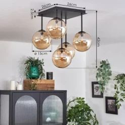 hofstein Plafonnier - Verre Chehalis Ambre, 5 lumières