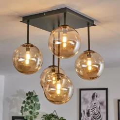 hofstein Plafonnier - Verre Chehalis Ambre, 5 lumières