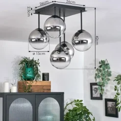 hofstein Plafonnier - Verre Chehalis Clair, Fumé, 5 lumières