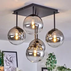 hofstein Plafonnier - Verre Chehalis Clair, Fumé, 5 lumières