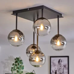 hofstein Plafonnier - Verre Chehalis Clair, Fumé, 5 lumières