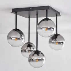 hofstein Plafonnier - Verre Chehalis Clair, Fumé, 5 lumières