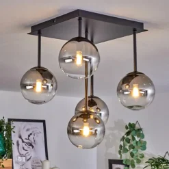 hofstein Plafonnier - Verre Chehalis Clair, Fumé, 5 lumières