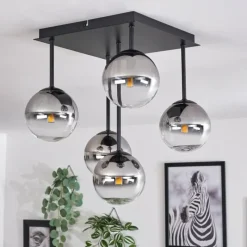 hofstein Plafonnier - Verre Chehalis Clair, Fumé, 5 lumières