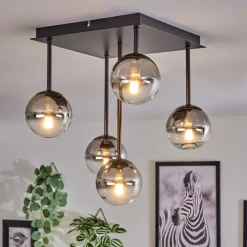 Suspension Verre Fumé-hofstein Plafonnier - Verre Chehalis Clair, Fumé, 5 lumières