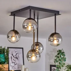 Suspension Verre Fumé-hofstein Plafonnier - Verre Chehalis Clair, Fumé, 5 lumières