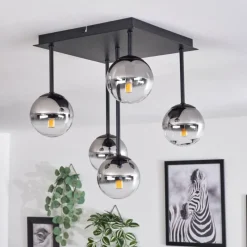 Suspension Verre Fumé-hofstein Plafonnier - Verre Chehalis Clair, Fumé, 5 lumières