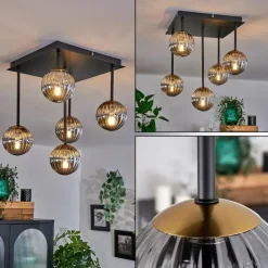 Lampes Dorées-hofstein Plafonnier - Verre Chehalis Or, Noir, 5 lumières