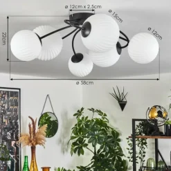 hofstein Plafonnier - Verre Chehalis Noir, 6 lumières