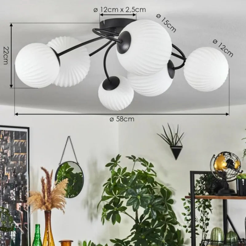 hofstein Plafonnier - Verre Chehalis Noir, 6 lumières