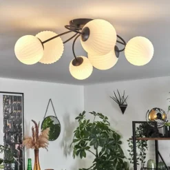 hofstein Plafonnier - Verre Chehalis Noir, 6 lumières