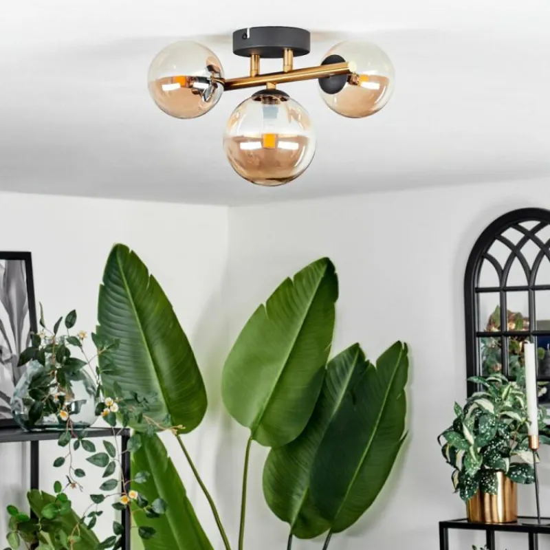 hofstein Plafonnier - Verre Chehalis Or, Noir, 3 lumières