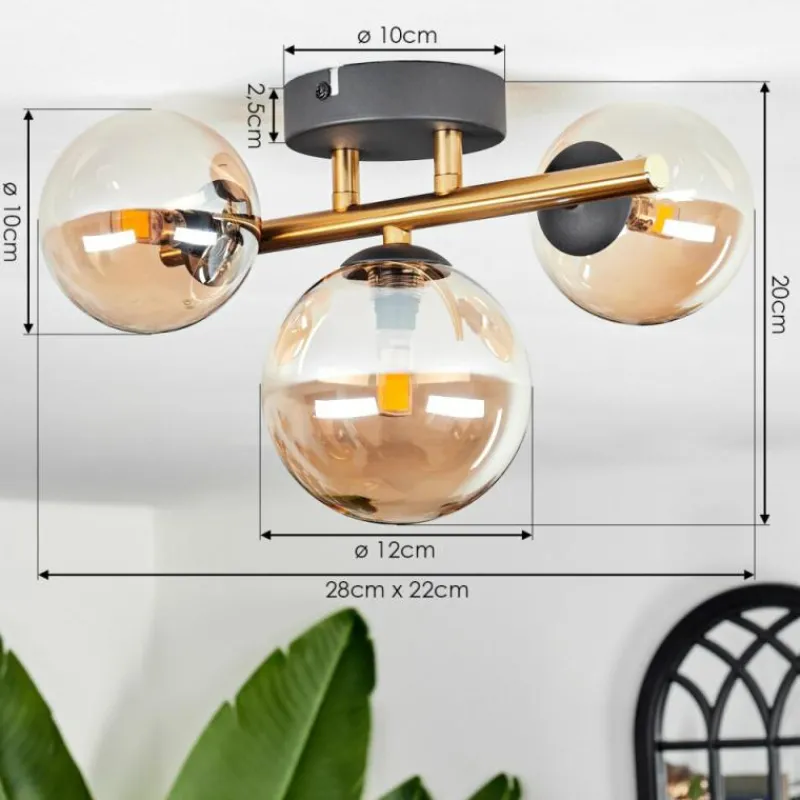 hofstein Plafonnier - Verre Chehalis Or, Noir, 3 lumières