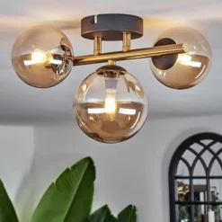 hofstein Plafonnier - Verre Chehalis Or, Noir, 3 lumières