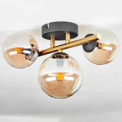 hofstein Plafonnier - Verre Chehalis Or, Noir, 3 lumières