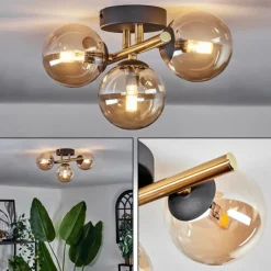 hofstein Plafonnier - Verre Chehalis Or, Noir, 3 lumières