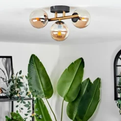 hofstein Plafonnier - Verre Chehalis Or, Noir, 3 lumières