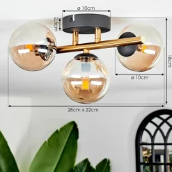 hofstein Plafonnier - Verre Chehalis Or, Noir, 3 lumières