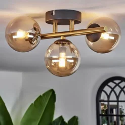 hofstein Plafonnier - Verre Chehalis Or, Noir, 3 lumières