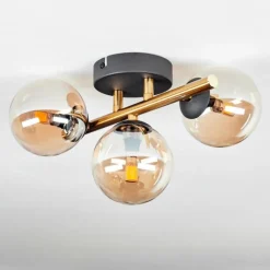 hofstein Plafonnier - Verre Chehalis Or, Noir, 3 lumières