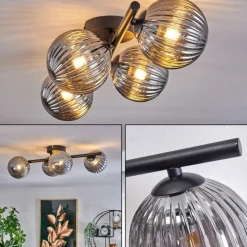 hofstein Plafonnier - Verre Chehalis Fumé, 4 lumières