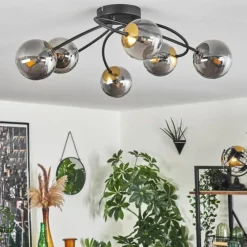 Lampes Dorées-hofstein Plafonnier - Verre Chehalis Or, Noir, 6 lumières