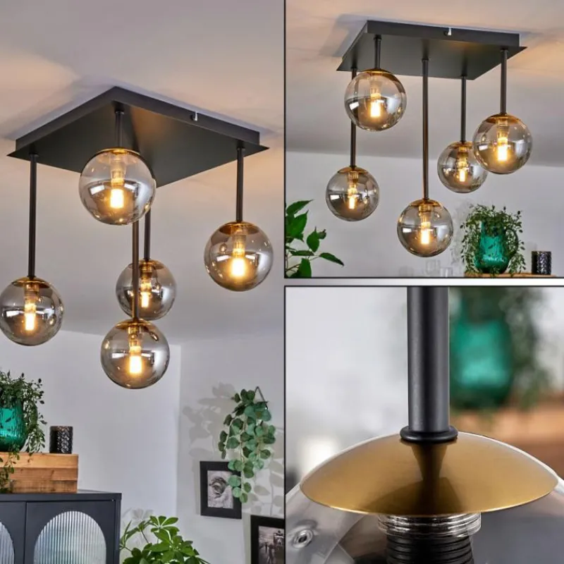 Lampes Dorées-hofstein Plafonnier - Verre Chehalis Or, Noir, 5 lumières