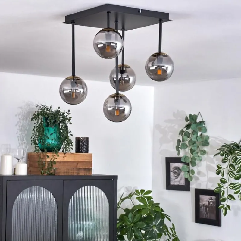 Lampes Dorées-hofstein Plafonnier - Verre Chehalis Or, Noir, 5 lumières