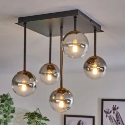 Lampes Dorées-hofstein Plafonnier - Verre Chehalis Or, Noir, 5 lumières