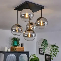 Lampes Dorées-hofstein Plafonnier - Verre Chehalis Or, Noir, 5 lumières