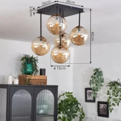 hofstein Plafonnier - Verre Chehalis Or, Noir, 5 lumières