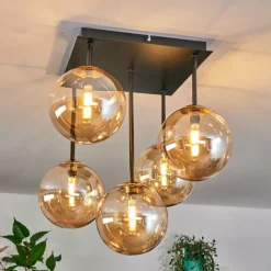 hofstein Plafonnier - Verre Chehalis Or, Noir, 5 lumières