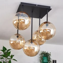 hofstein Plafonnier - Verre Chehalis Or, Noir, 5 lumières