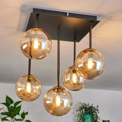 hofstein Plafonnier - Verre Chehalis Or, Noir, 5 lumières