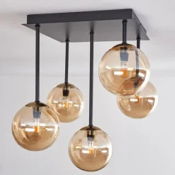 hofstein Plafonnier - Verre Chehalis Or, Noir, 5 lumières