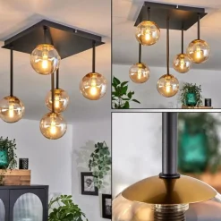 hofstein Plafonnier - Verre Chehalis Or, Noir, 5 lumières