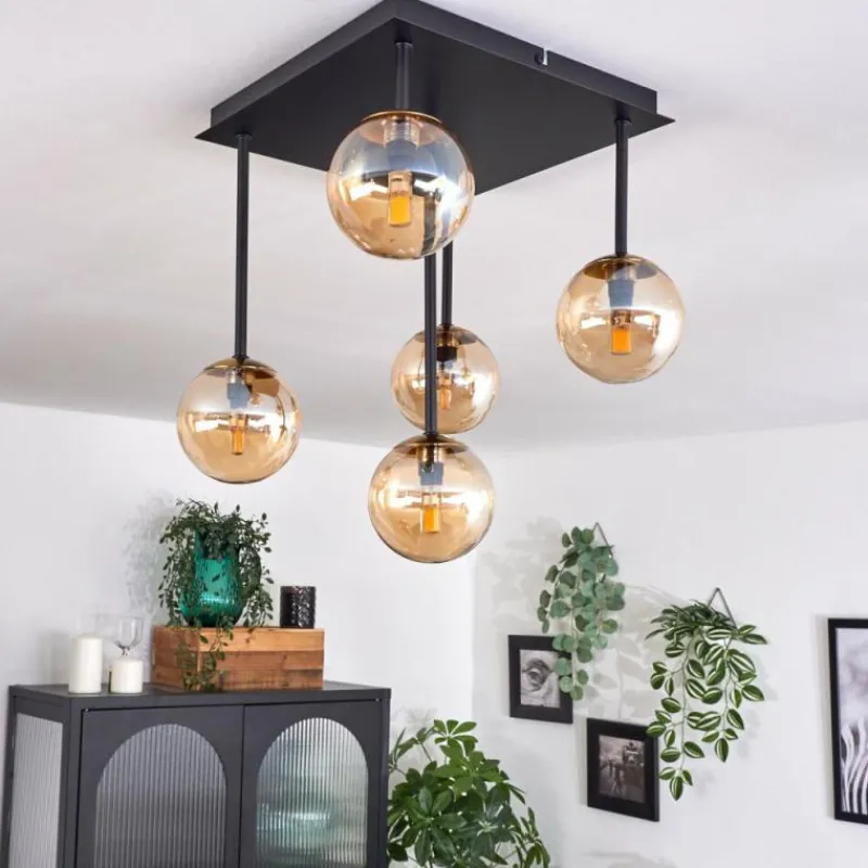 hofstein Plafonnier - Verre Chehalis Or, Noir, 5 lumières