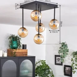 hofstein Plafonnier - Verre Chehalis Or, Noir, 5 lumières