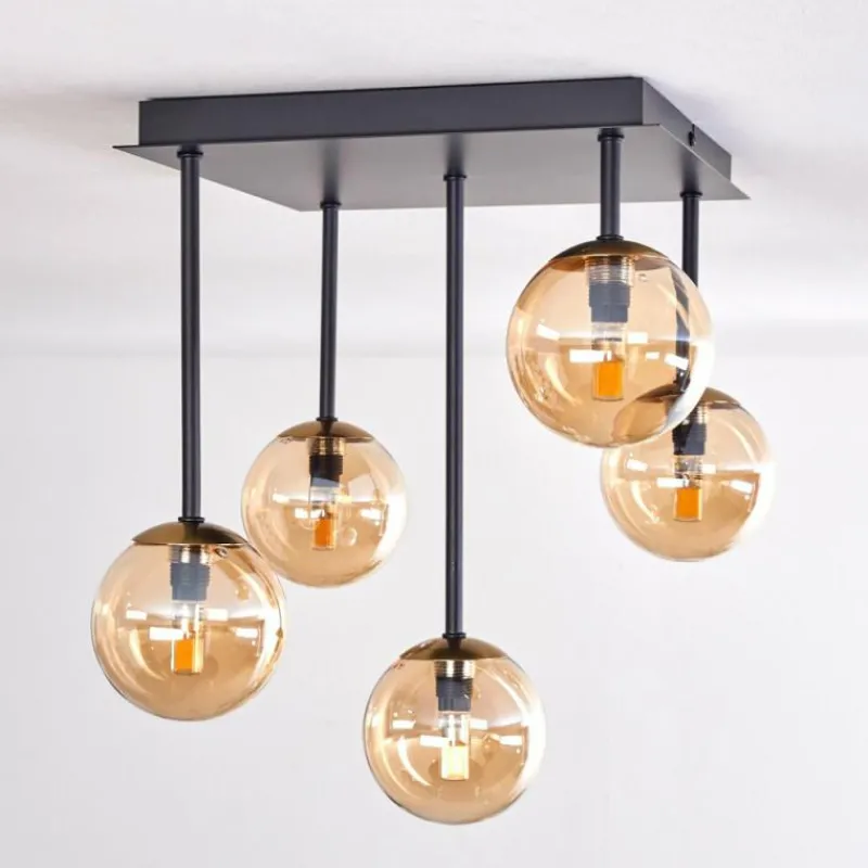 hofstein Plafonnier - Verre Chehalis Or, Noir, 5 lumières