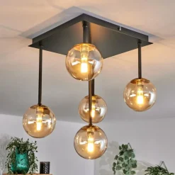 hofstein Plafonnier - Verre Chehalis Or, Noir, 5 lumières