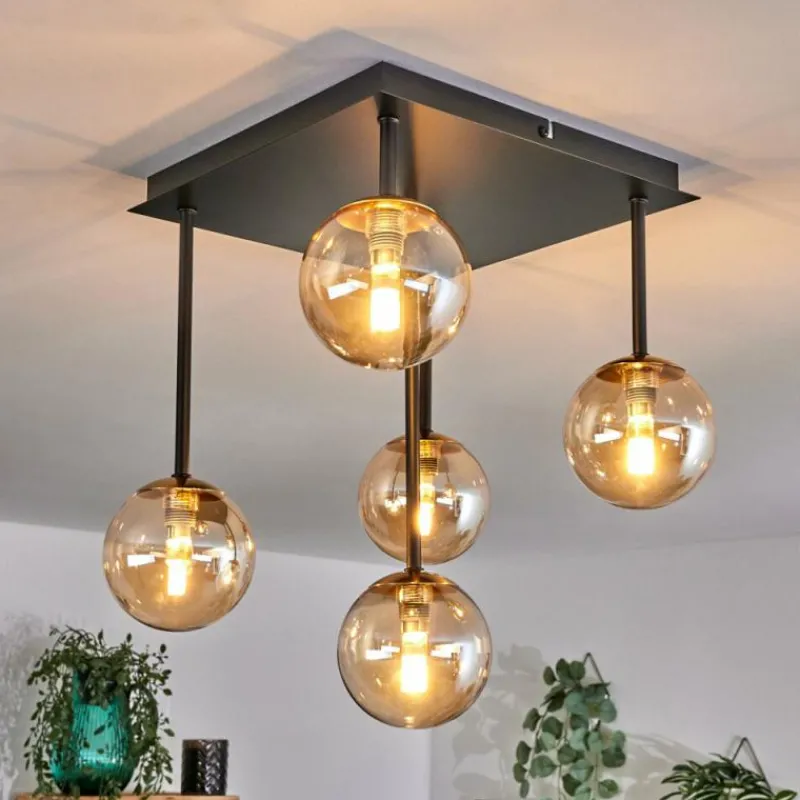 hofstein Plafonnier - Verre Chehalis Or, Noir, 5 lumières