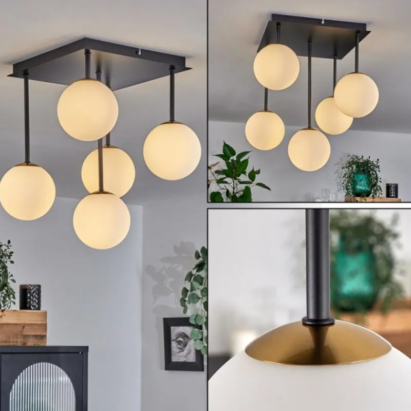 hofstein Plafonnier - Verre Chehalis Or, Noir, 5 lumières