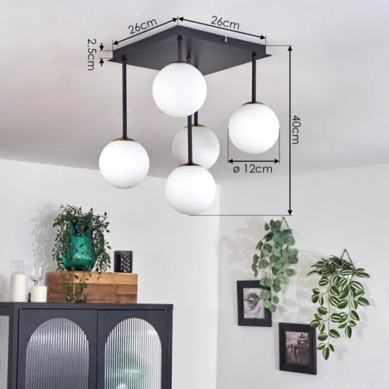 hofstein Plafonnier - Verre Chehalis Or, Noir, 5 lumières