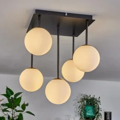 hofstein Plafonnier - Verre Chehalis Or, Noir, 5 lumières