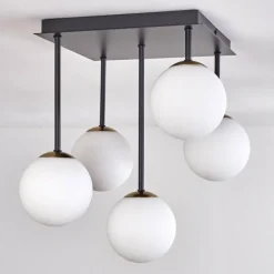 hofstein Plafonnier - Verre Chehalis Or, Noir, 5 lumières