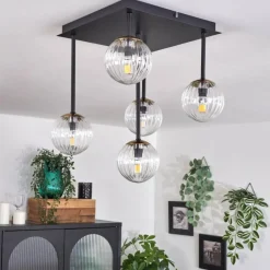 hofstein Plafonnier - Verre Chehalis Or, Noir, 5 lumières