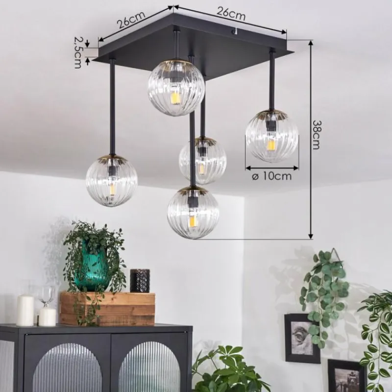 hofstein Plafonnier - Verre Chehalis Or, Noir, 5 lumières